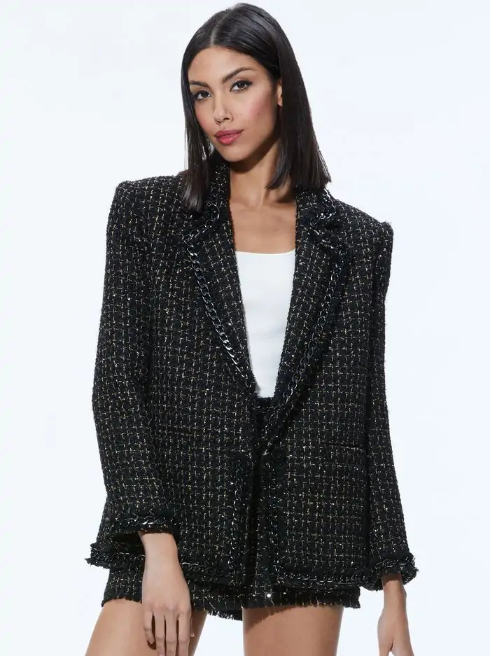 SHAN TWEED CHAIN TRIM BLAZER